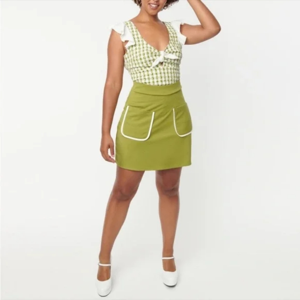 Smak Parlour A-Line Ponte Skirt Avocado Green 1x